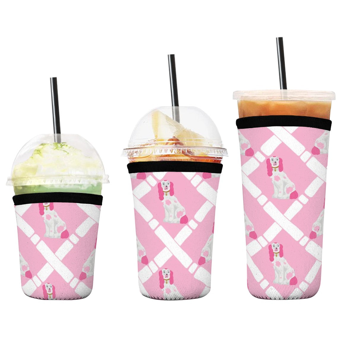 Pink Preppy Puppy Neoprene Cup Sleeve 3pcs