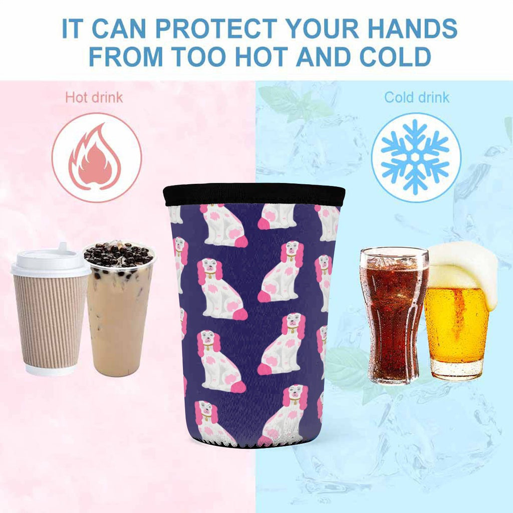 Pink Paws on Navy Neoprene Cup Sleeve 3pcs