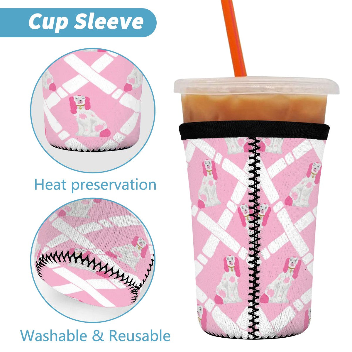 Pink Preppy Puppy Neoprene Cup Sleeve 3pcs