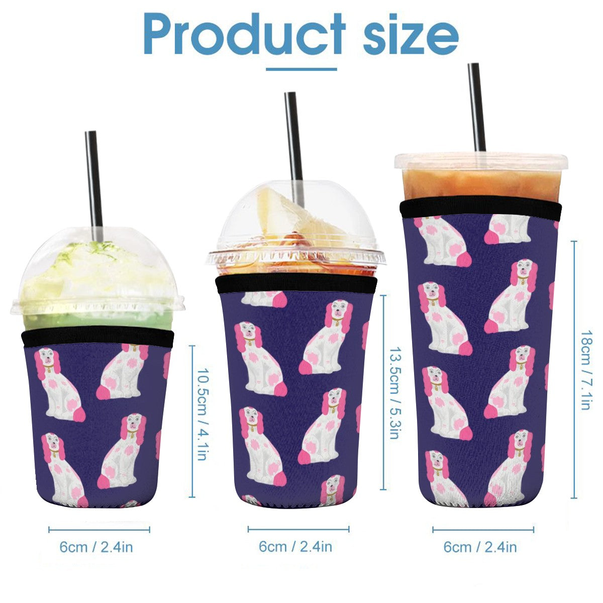 Pink Paws on Navy Neoprene Cup Sleeve 3pcs