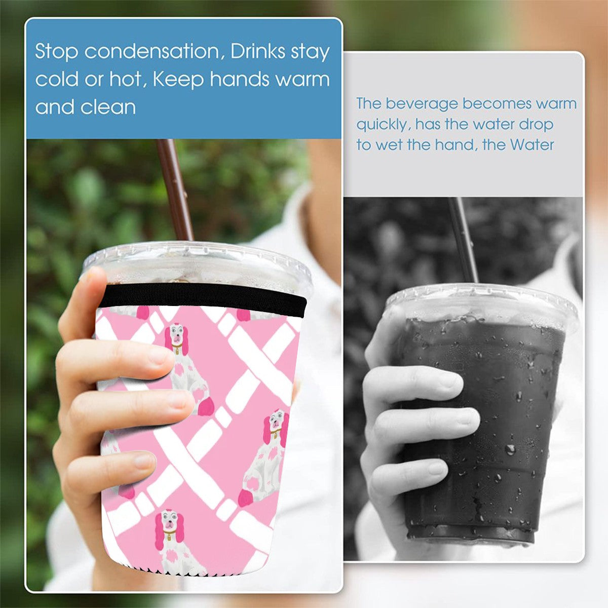 Pink Preppy Puppy Neoprene Cup Sleeve 3pcs
